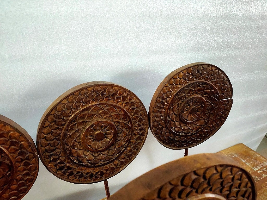 Old Wooden Mandala on Stand Hand Carved Wooden Mandala Unique Floral