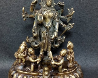 Estatua antigua de latón antiguo del dios hindú Vishnu, figura de la deidad Ganesha, escultura hecha a mano, serpiente antigua tallada a mano