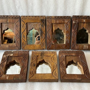 Wooden Fine Hand Carved Mirror Indian Wooden Frame Wall Hanging Wall Decor Mirror Wooden Small Dressing Mirror