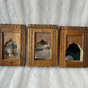 Indian Wooden Hand Carved Mirror Indian Wooden Frame Wall Hanging Wall Decor Mirror Wooden Small Dressing Mirror