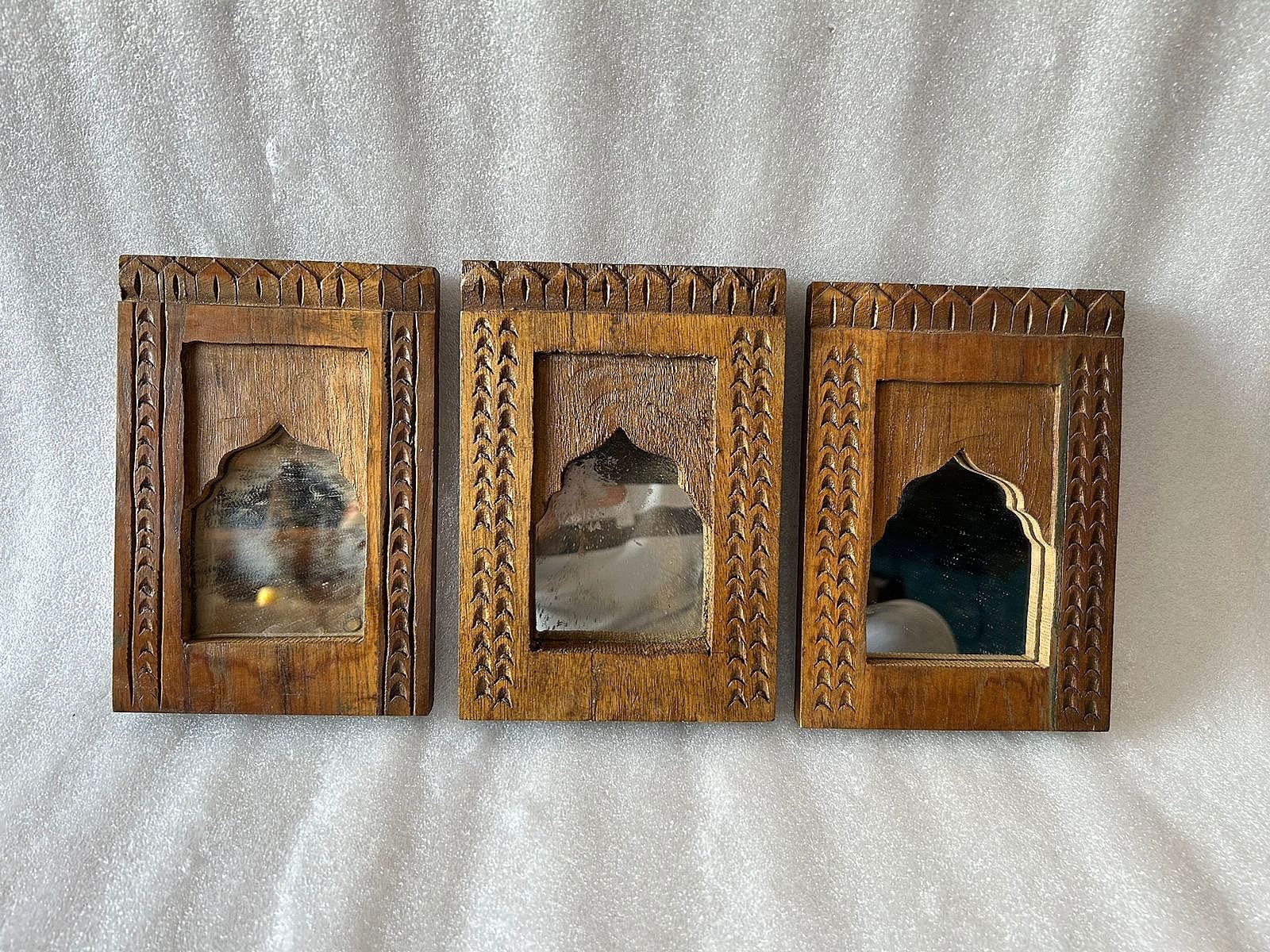 Indian Wooden Hand Carved Mirror Indian Wooden Frame Wall Hanging Wall Decor Mirror Wooden Small Dressing Mirror