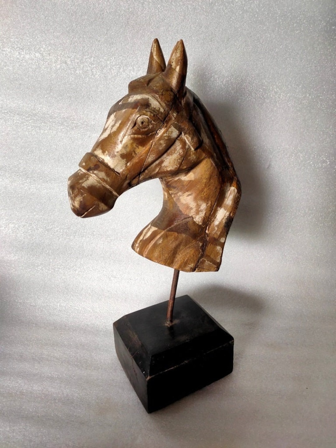 Old Wooden Hand Carved Big Horse Head Statue Sculpture Old Etsy