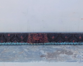 Antique Wooden Hindu God Ganesha Door Panel Floral Jharokha Carved Hand Painted Temple Door Panel Window Panel 62 Inch Worship Religious Old