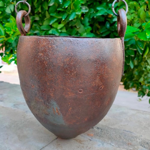 Old iron planter hand shops forged hanging planter pot indian home decor planter indian hanging planter old Indoor planter pot gardening plant pot