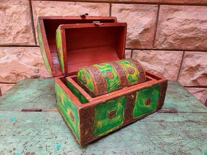 Vintage Wooden Unique Storage Box Old Artistic Hand Painted Etsy
