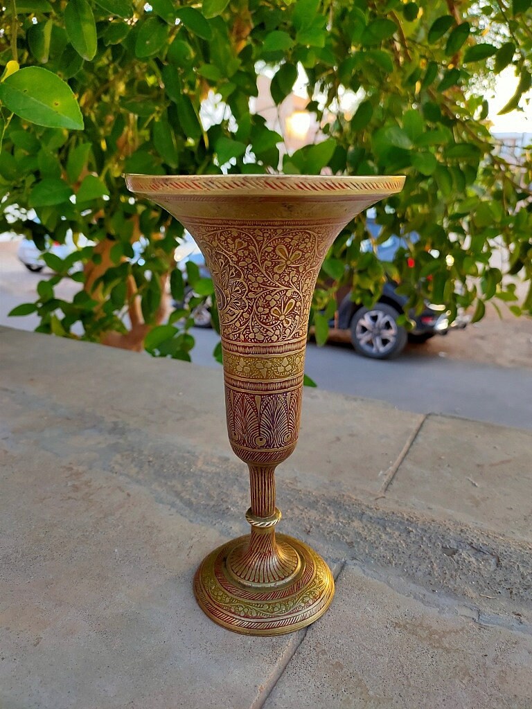 Antique Original Brass Flower Vase Hand Carved Flower Work Old Etsy