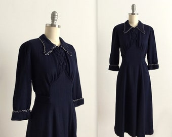 1940s navy collared dress