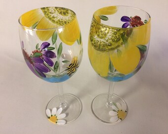 Sunflower garden wineglass