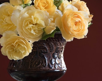 Yellow Roses Print ~ Flower Art ~ Floral Wall Art, Antique Violin Picture, Music Photography, Elegant Home Decor, Classic Still Life Photo