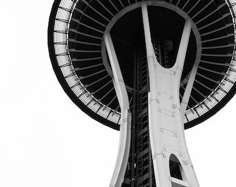 Seattle Travel Decor ~ Space Needle Art Print ~ Black and White Photography, Urban Art, Souvenir Gift Idea, Contemporary Wall Art, Large Art