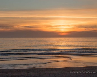 Soft Pastel Sunset Picture ~ Relaxing Wall Art, Oregon Coast Photography, Softly Glowing Beach Print, Calm Ocean Gift, Peach Seascape