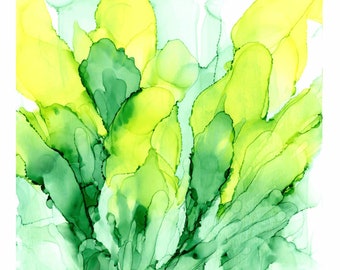 Spring Inspiration Fine Art Print from my Original Alcohol Ink Painting ~ Yellow Floral Impressionism ~ Impressionistic Abstract Print