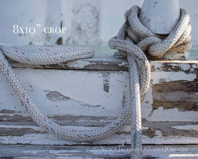 Sailing Knot Picture, Nautical Wall Art, Rope Tied to Dock Rustic Print, Coastal Photography