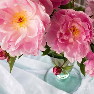 Peony Print ~ Pink Wall Art, Floral Photography, Pink Flower Photo, Aqua Teal, Feminine Decor, Pink Peony Bouquet, Still Life Photography
