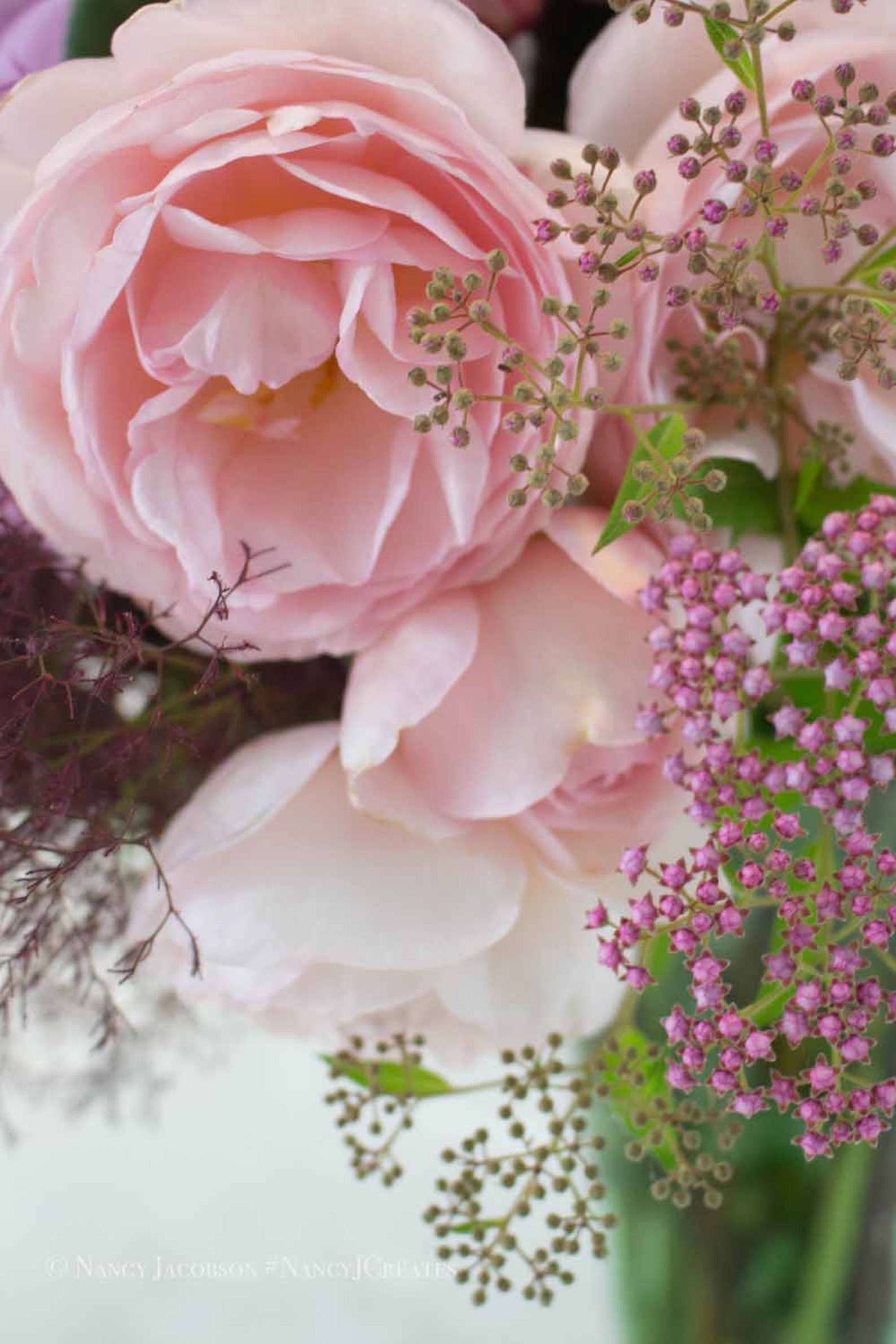 Pale Pink Roses in Bouquet Picture, English Rose Print, Pretty