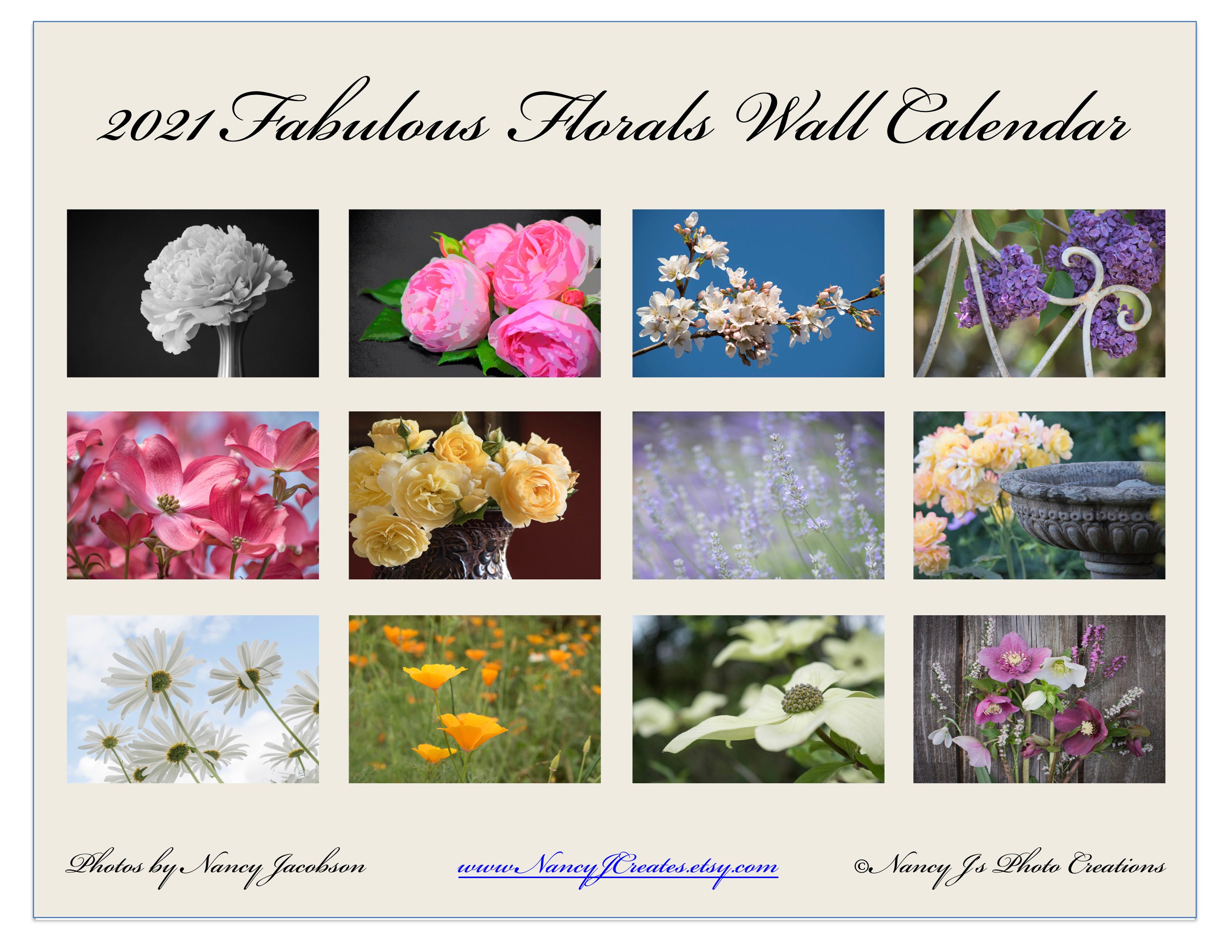 2021 Wall Calendar Floral Calendar 2021 Flower Calendar Etsy
