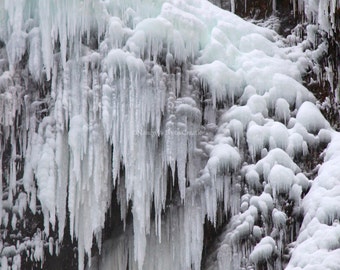 Winter Waterfall Photo ~ Icy Landscape Photography ~ Icicles Art, White Home Decor, Winter Wonderland, Winter Gift Idea, Cards Available