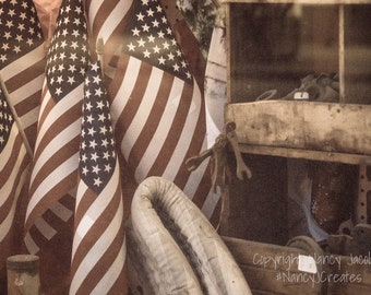 USA Country American Flags Photo, Hardware Store Window, Rustic Wall Art Print Country Decor Rusty Metal Tools Rural Photography Casual Home