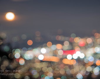 Portland Oregon City Lights Photo, Urban Night Art, Abstract Photography Contemporary Photo Cityscape Print Impressionistic Decor Modern Art