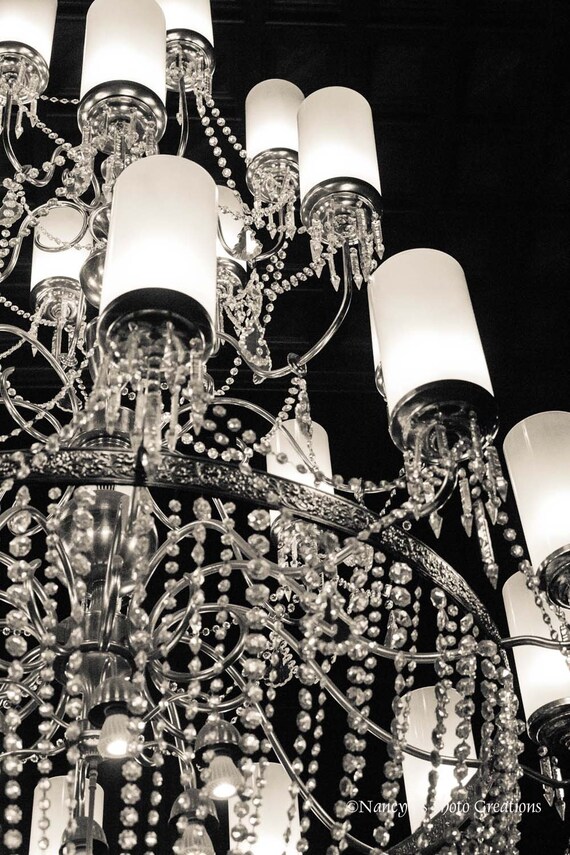 Sparkling Crystal Chandelier Wall Art Elegant Black And White Etsy