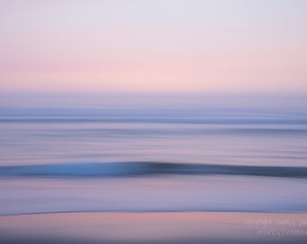 Pink Blue Coastal Art, Dreamy Sunset Beach Print, Zen Decor, Peaceful Art Waves, Seascape, Pastel Wall Art, Ocean Decor Sunset Photography
