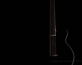 Bass Guitar Art Print, Minimalist Musical Instrument Photography Gift for Musician Dark Art Music Decor Cream Gold Black Photo Music Picture