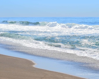 Coastal Decor Beach Photography ~ Ocean Waves ~ Baby Blue Wall Art, Beach Decor, Ocean Print, Surf Art, Sandy Beach Photo, Seashore Seascape