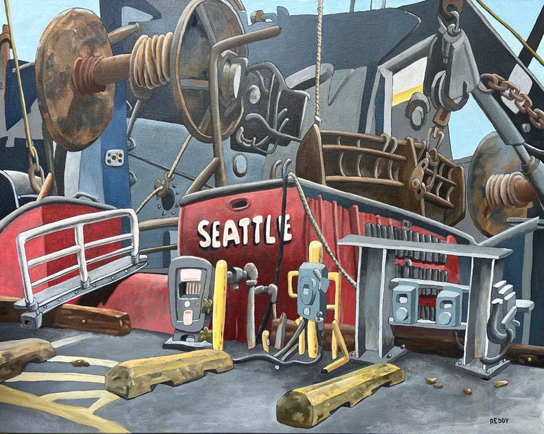 Oil painting on canvas, Fishermen's Terminal 30x24 image 1