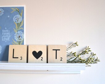 Personalized wooden Scrabble Letters Initials Heart 3.5 x 3.75 inch - wedding gift valentine