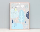 Large art print, Nature art, Linen Art, Blue Art Print, Tree Art, Nature Art Print, Scandinavian Art Print, Light Blue Art, Modern Wall Art
