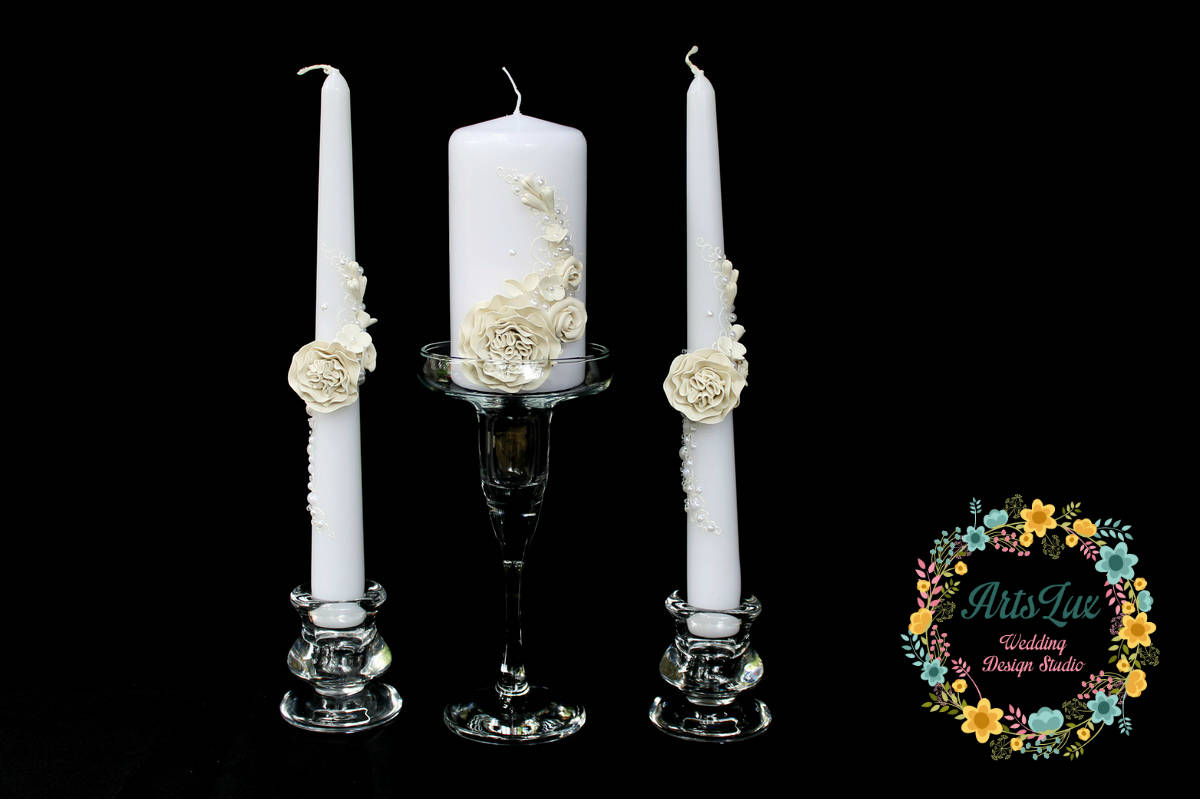 Wedding Unity candles setWhite Floral Wedding CandlesCustom Etsy