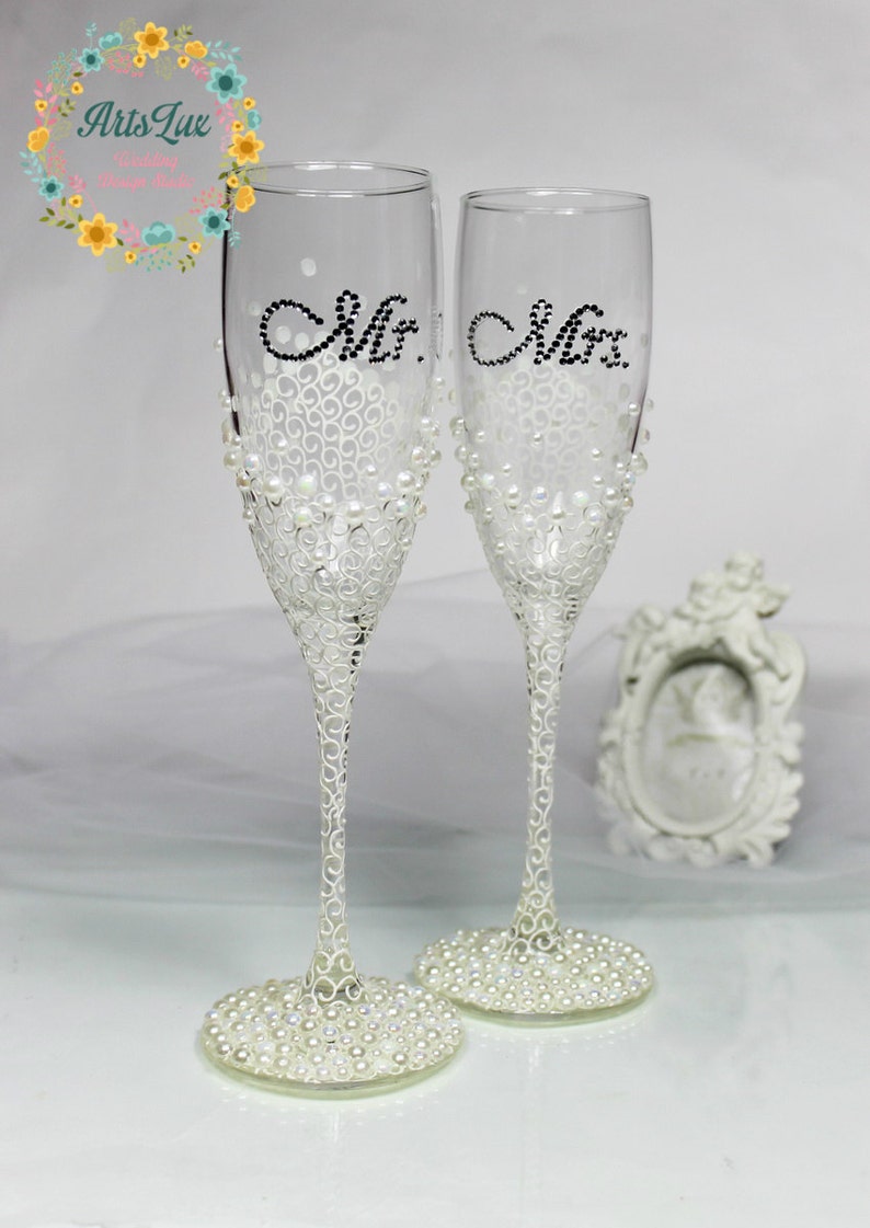Personalized Wedding Champagne Glasses in Ivory/whitehand Etsy