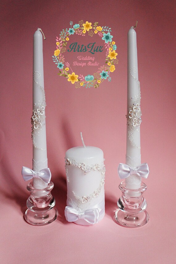 Wedding Unity Candle Set in romantic style Beautiful wedding Etsy