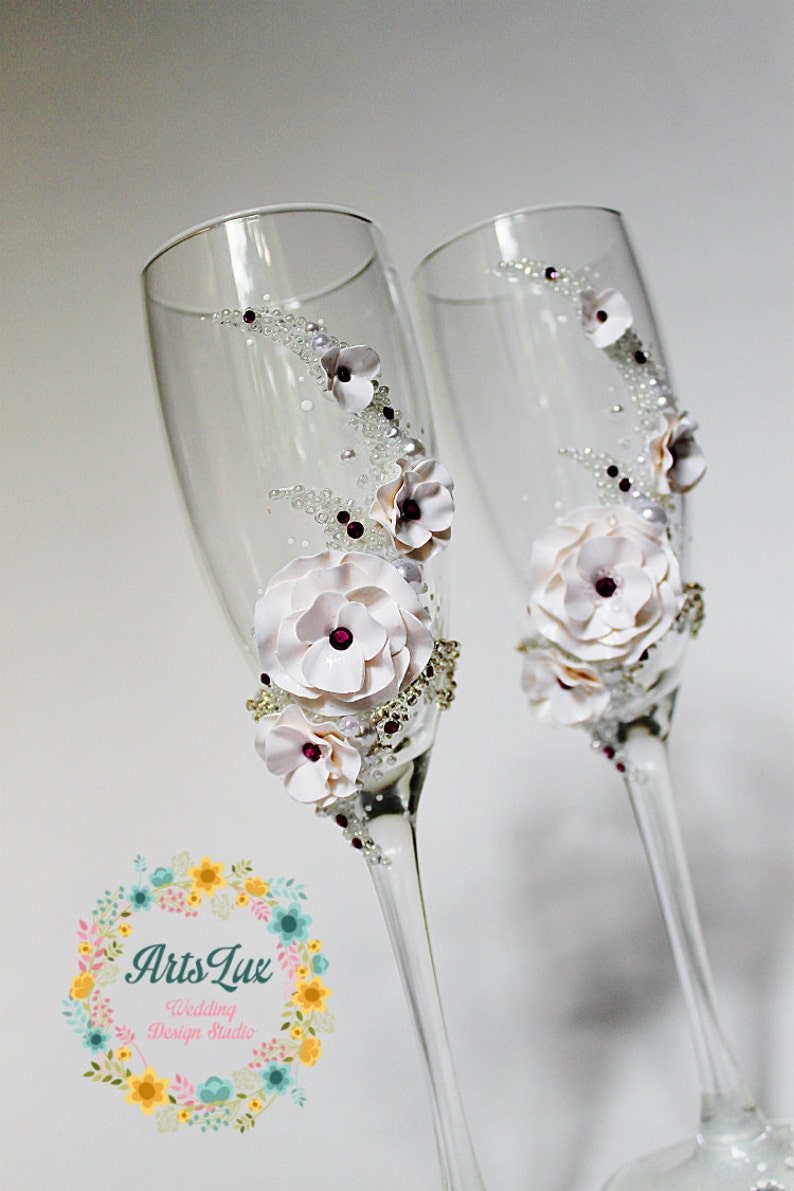 Wedding champagne glasses with Swarovski crystals Wedding Etsy