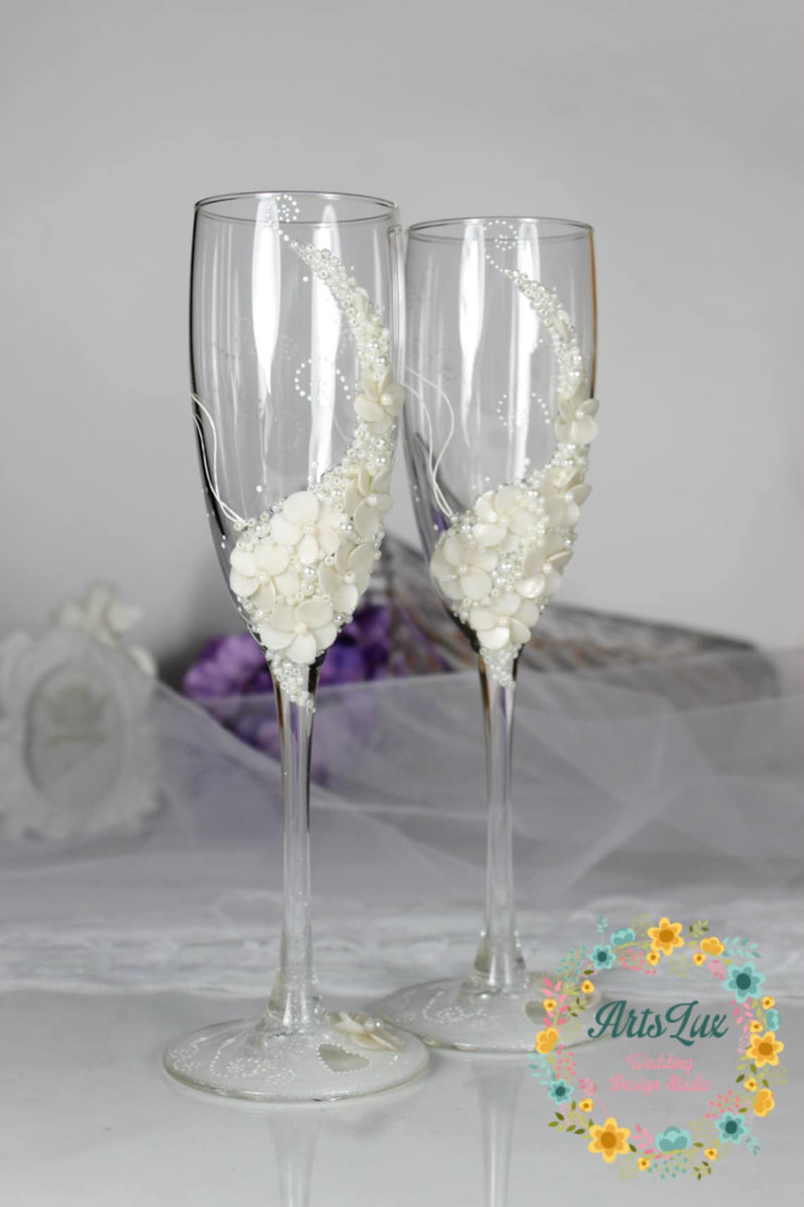 Wedding glasses in Ivory-Gentle Wedding toasting | Etsy
