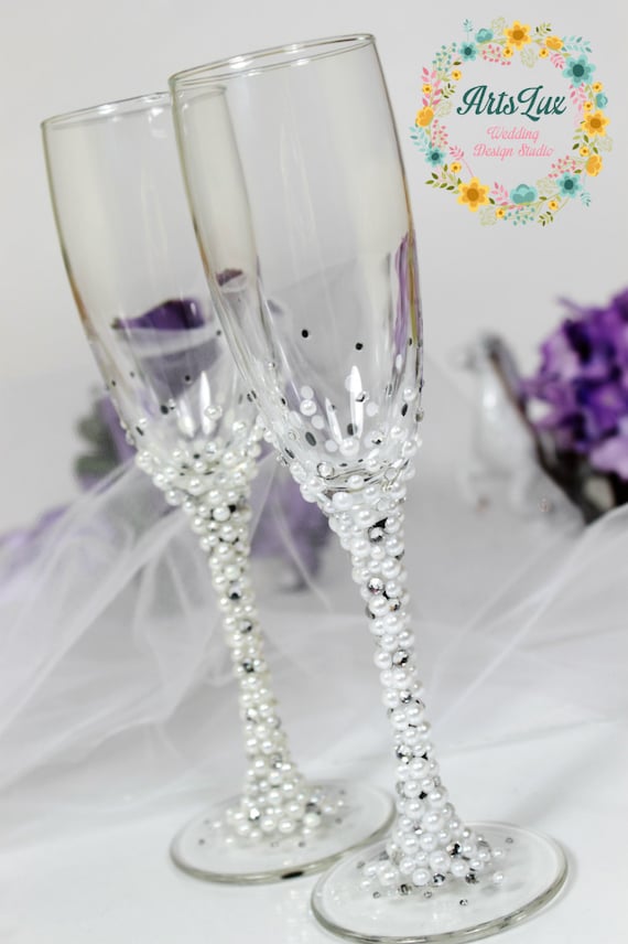 Pearls Wedding champagne glasses in ivory/whiteWinter Wedding Etsy