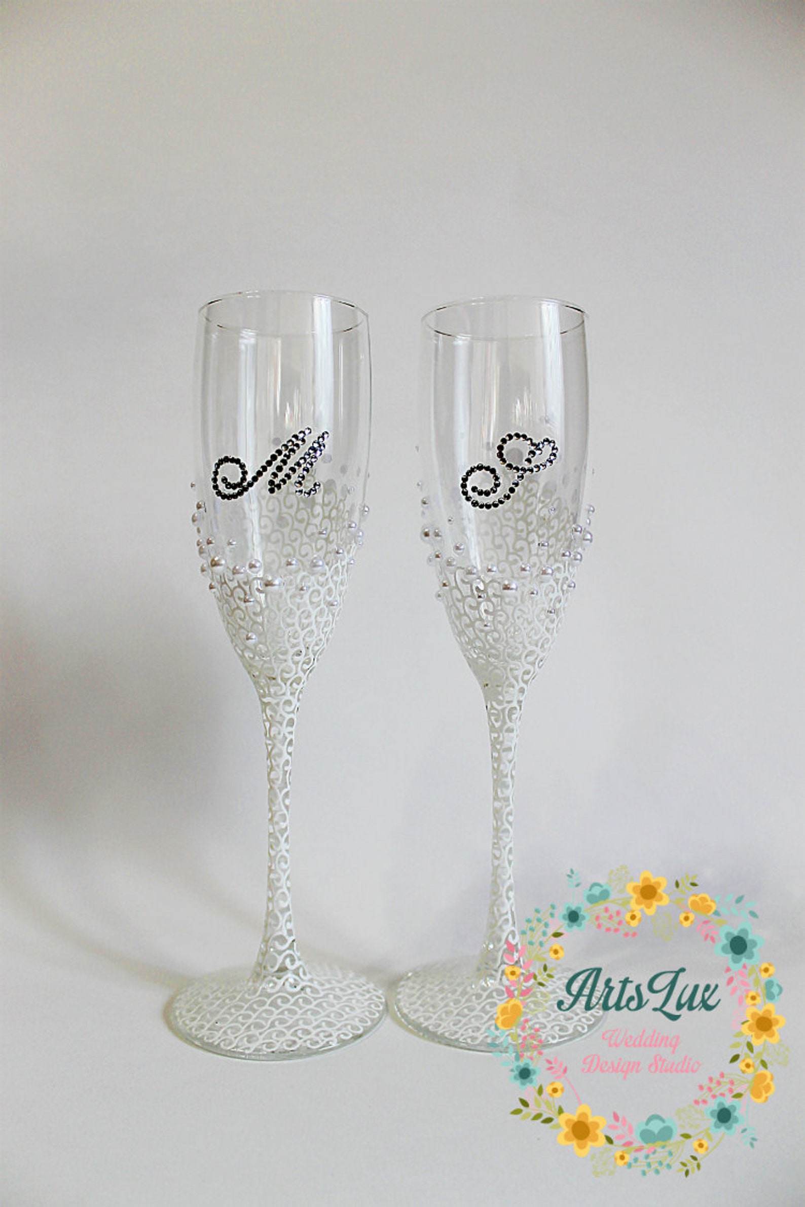 Personalized Wedding Champagne Glasses in Ivory/whitehand Etsy