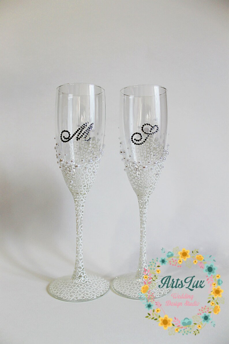 Personalized Wedding Champagne Glasses in Ivory/whitehand Etsy