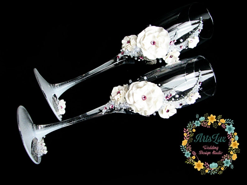 Wedding champagne glasses with Swarovski crystals Wedding Etsy