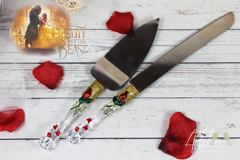 Beauty and the Beast Enchanted Rose Wedding Cake Knife Set