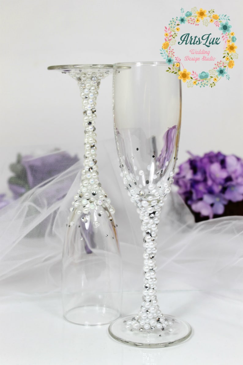 Pearls Wedding champagne glasses in ivory/whiteWinter Wedding Etsy