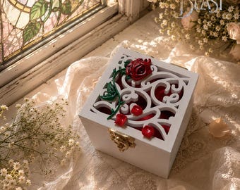Beauty and the Beast Ring Box, Enchanted Rose Ring Holder, Engagement Proposal Box, Fairy Tale Wedding Decor, Unique Jewelry Gift for Her