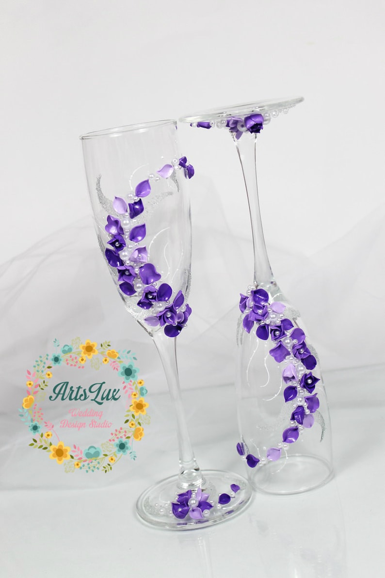 Wedding Champagne Glasses With Romantic Purple Flowerswedding Etsy UK