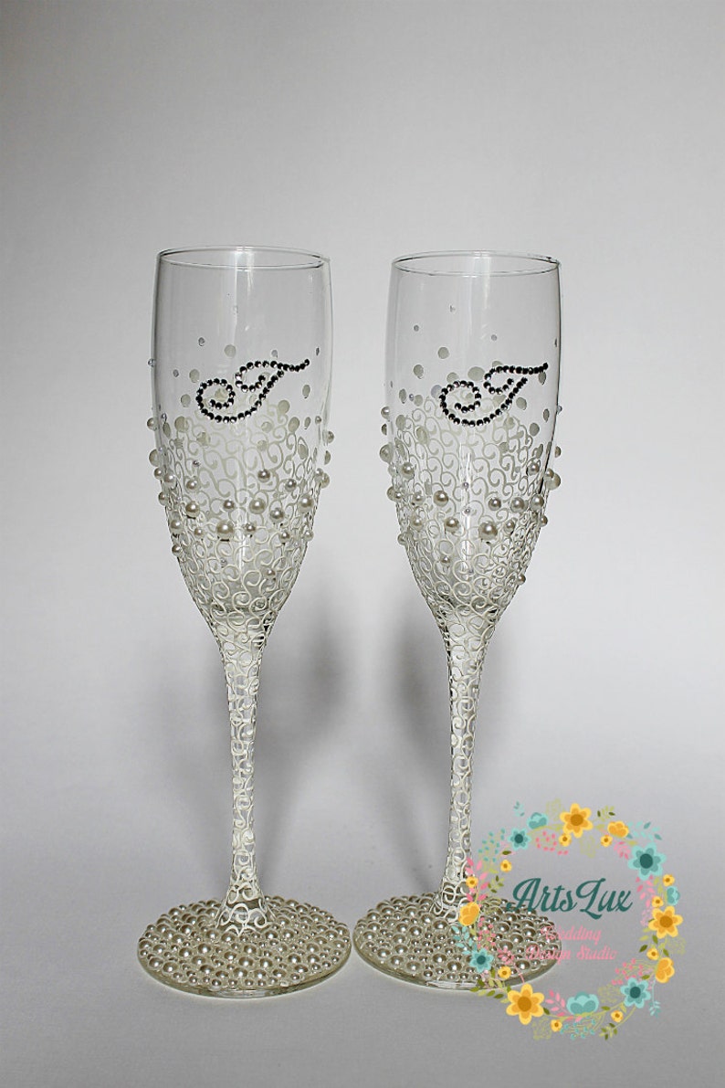 Personalized Wedding Champagne Glasses in Ivory/white-hand - Etsy