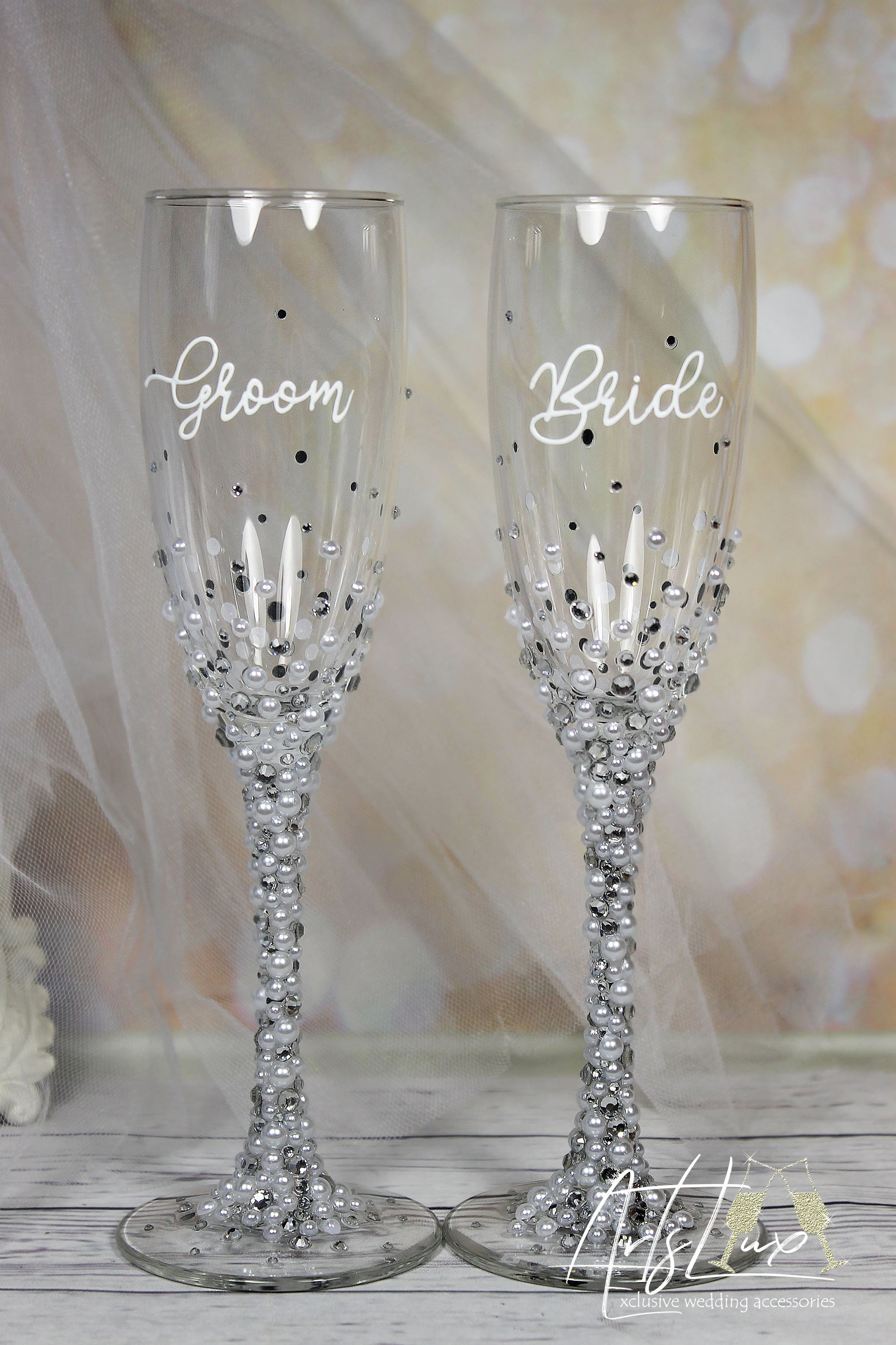 Pearls Wedding champagne glasses in ivory/whiteWinter Wedding Etsy