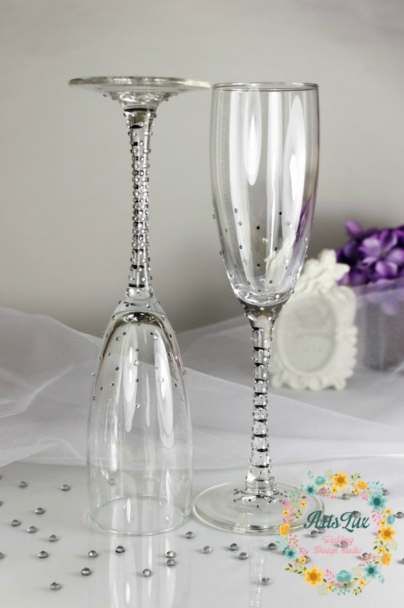 Flûtes à Champagne Décorées Flocons De Neige Et Strass - Lot De 2 - Pour Mariage, Anniversaire