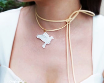 Ceramic Bird Choker: Flying Dove Pendant, Copper Clasp - Etsy