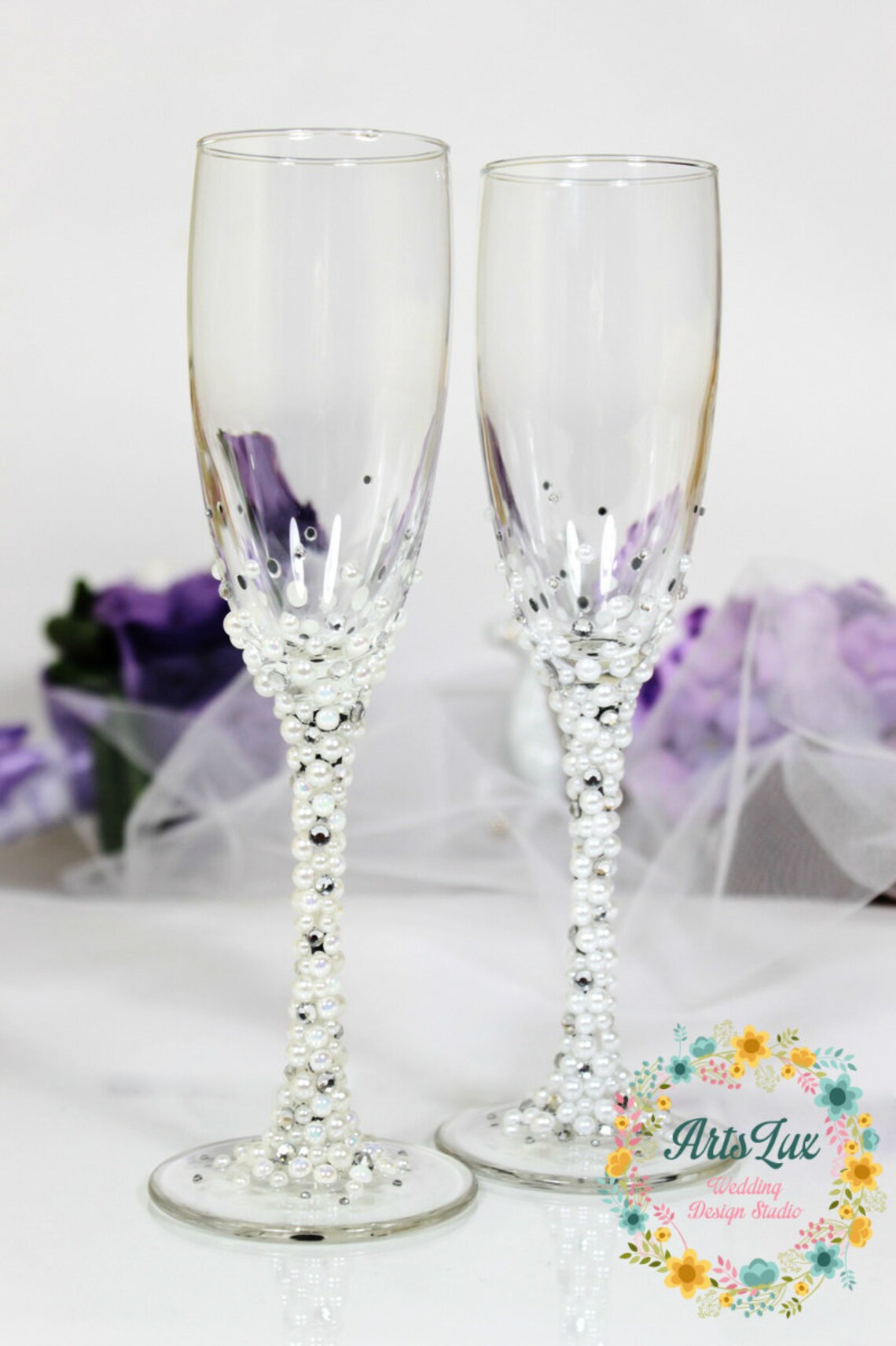 Pearls Wedding champagne glasses in ivory/whiteWinter Wedding Etsy