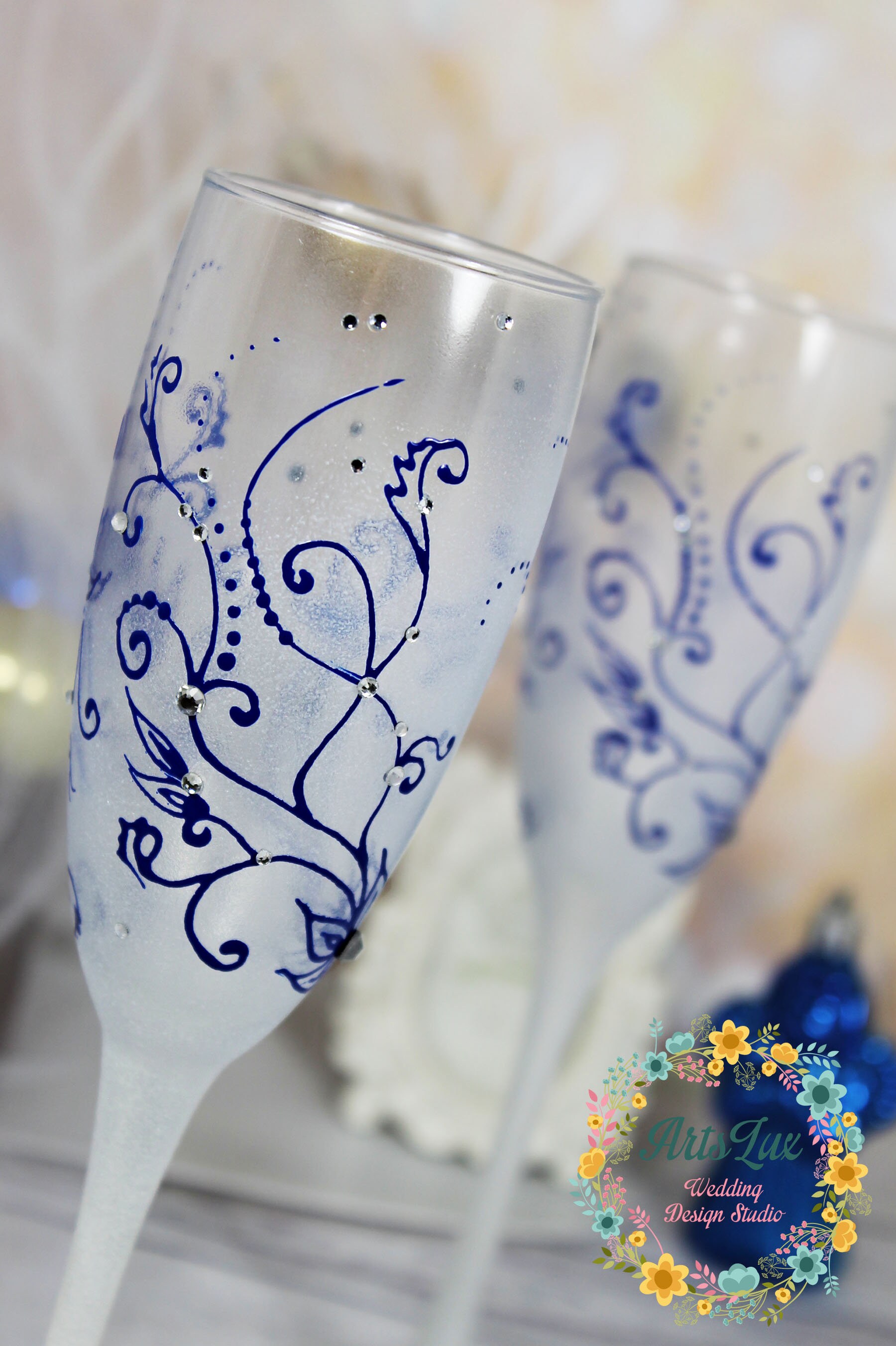 Frosty Wedding champagne Glasses hand paintedSilver Wedding Etsy