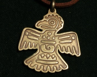 Aztec Thunderbird brass pendant, Aztec Thunderbird necklace, mayan jewelry, handmade metal jewelry